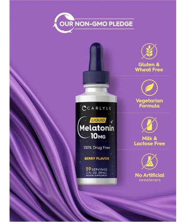 Carlyle Melatonin 10mg | 2 fl oz Liquid Drops | Berry Flavor | for Adults | Non-GMO Vegetarian Supplement - Buy Online on GoSupps.com