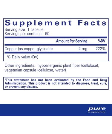 Pure Encapsulations Copper Glycinate Supplement | Supports Iron Absorption & Red Blood Cell Formation | 60 Capsules - Unflavored - Buy Online on GoSupps.com