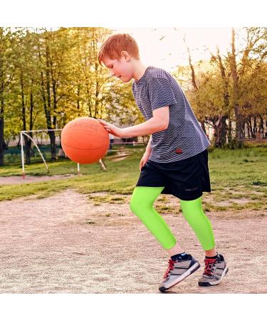 Kids Long Compression Leg Sleeves - 4 Pairs Non Slip UV Protection for Basketball, Running, Sports - Boys & Girls Youth Size (Black/White/Blue/Green) - Buy Online on GoSupps.com