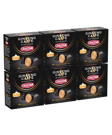 CRASTAN 1870, 90 Capsules, 6 Boxes of 15 Ginseng and Coffee Drink Capsules, Nespresso Compatible Capsules for Sweetening to Pleasure, Gluten-Free Drink, 100% Made in Italy