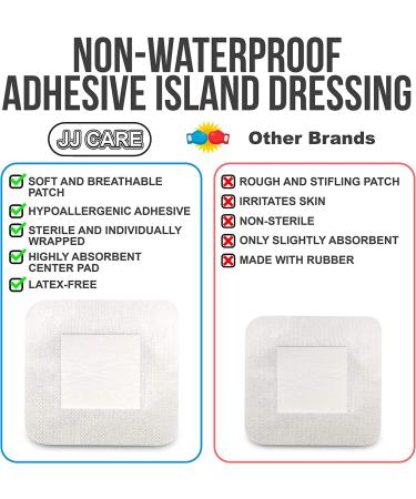 JJ CARE Adhesive Island Dressing [Pack of 25] - 4x4 Sterile Bordered Gauze - Latex-Free & Non-Stick Wound Dressing - Buy Online on GoSupps.com