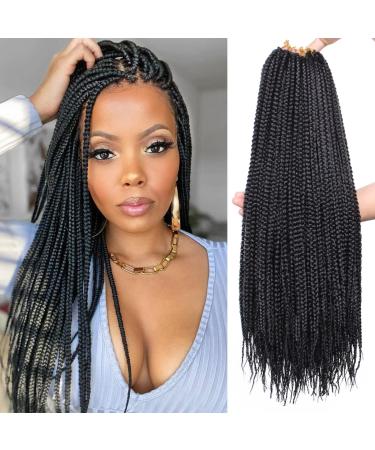 Xtrend 8 Packs 18 Inch Box Braids Crochet Hair Medium Knotless Box Braiding Hair Pre-looped Synthetic 3X Braids Hair Extension for Women (18Strands/pack 1B) 18 Inch (Pack of 8) 1B