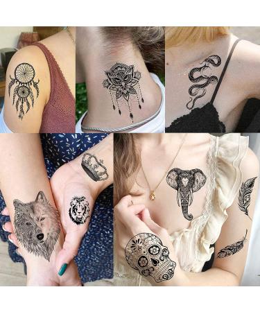 Yezunir 86+ PCS Black Lotus Temporary Tattoos for Women - Tribal Elephant, Wolf, Lion, Snake, Turtle, Feather, Butterfly, Mandala Flower - Bohemia Tattoo Sticker Set for Adults - Buy Online on GoSupps.com