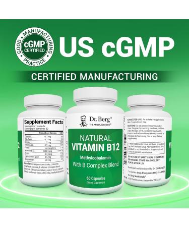 Dr. Berg Natural Vitamin B12 1000 mcg with B Complex Blend - Methylcobalamin B12 for Energy Nerve Health and Cognitive Function* - Methylated B12 with Folate - 60 Capsules (2-Month Supply) - Buy Online on GoSupps.com