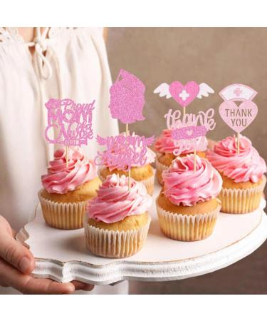 Cyodoos 24Pcs Nurse Cupcake Toppers Nursing School Graduation Cupcake Picks for Medical Rn Nurse Grad Themed Birthday Party Doctor Nurse Theme Party Supplies Pink - Buy Online on GoSupps.com