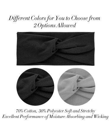 2PCS Black/Grey Turban Headbands for Women - Wide Stretch Head Wraps for Yoga, Running, and Sports - Fashion Hair Accessories for Girls - Buy Online on GoSupps.com