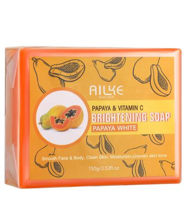 AILKE BOOST LUSTER AILKE Papaya & Vitamin C Brightening Soap Bar Whitening Smooth Skin Reduce Dark Spots Clean Stains Uneven Skin Tone Body Wash for Face and Body 150g (Pack of 1)