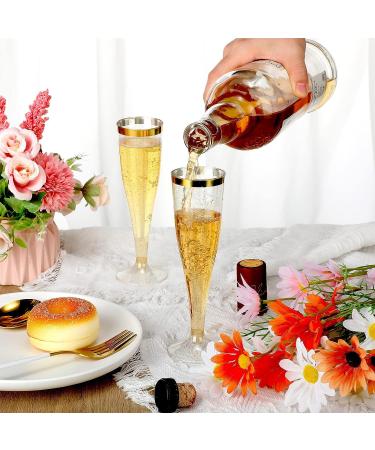 60 Pcs 5oz Gold Glitter Plastic Champagne Flutes - Disposable Wedding Party Toasting Glasses - Buy Online on GoSupps.com