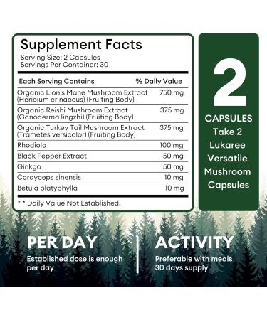Lions Mane & Turkey Tail Mushroom Capsules with Cordyceps & Reishi - Brain Support & Immune Health - 60 Count - USA Made - Buy Online on GoSupps.com