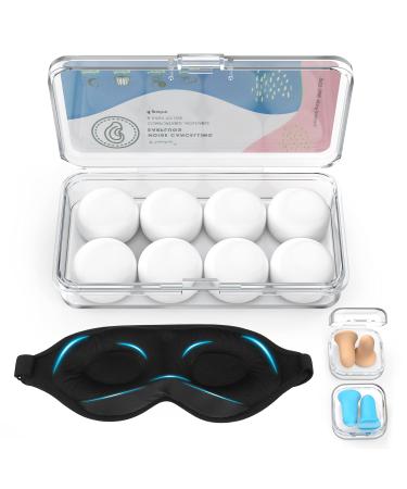 Mavoslg Silicone Earplugs - Ultra Soft Foam Earplugs - Sleep Eye Mask for Men Women Upgraded 3D Hollowed Design Value Pack for Sleeping Snoring Travel Airplanes Shift Work 32dB Highest NRR White