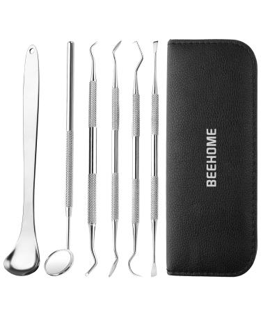 Dental Tools Kit 6Pcs Tongue Cleaner Scraper Fresh Breath Tongue Scrapers Medical Grade Metal Tongue Scraping Cleaner with Carrying Case for Adults and Kids Tongue Oral Care Kit