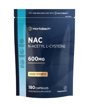 Horbaach NAcetyl Cysteine 600 mg 180 Vegan Capsules High Strength 6 Months Stock NAcetylcyste ne Supplement van Horbach