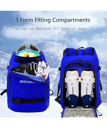 Qitindasen 50L Ski Boot Bag Ice Skate Backpack - Blue | Travel Storage for Helmet, Goggles, Gloves, Skis, Snowboard & Accessories - Buy Online on GoSupps.com