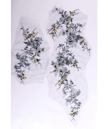 Embroidered Flower Appliques Branch Patches Fabric Lace Trims - 2 pcs Set (Black) - DIY Wedding Dress Decoration - Buy Online on GoSupps.com