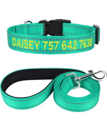 Tagme dog collar and leash personalizing reflective dog collar with 1.5m double -sided reflective dog leash for small turquoise XS (1 -pack) turquoise set