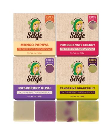 Age of Sage Natural Bar Soap Gift Set for Women - Vegan Bath Handmade Cold Process Artisan Soap with Essential Oil Aromatic All Moisturizing Wash Soaps Fragrant Fruity Scent (4 Pack) - Buy Online on GoSupps.com