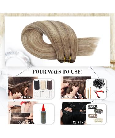 Moresoo Balayage Weft Hair Extensions 14 Inch #8/22/8 - Brown Ombre to Platinum Blonde & Light Brown Double Weft Human Hair Extensions for Sew-in - 100g/Pack - Buy Online on GoSupps.com