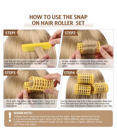 12-Piece Hair Roller Set with Rat Tail Comb - Large Plastic Hair Curlers for Hairdressing Styling Tools - Yellow (6.8 x 3.6 cm) - Pack of 12 - Buy Online on GoSupps.com