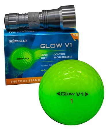 GlowGear Golf - GlowV1 Night Golf Balls with UV Flashlight, Glow in The Dark Golf Balls 2 Piece Construction with Tour Quality Compression Core, Urethane Skin, and Ultra Bright Glow 12 count