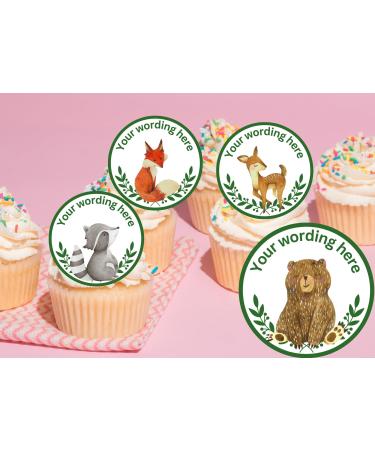 20 x EDIBLE Woodland Animal Personalised cupcake toppers wafer/icing uncut BIRTHDAY/BABY SHOWER/CHRISTENING/BAPTISM/ANY WORDING (icing paper)