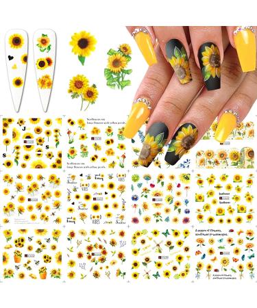 Sunflower Nail Art Stickers Water Transfer Nail Decals Floral Flower Nail Art Water Decals Transfer Foils for Nails Supply Small Daisy Nail Designs for Women Girls Nail Decoration Accessories