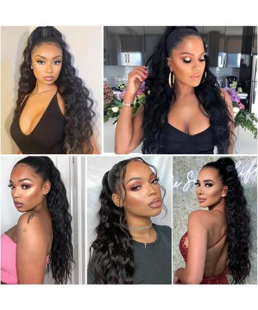 Hair Chignon 12-26 Inches Long Wavy Ponytail Extensions Brazilian Human Hair Wraparound Ponytail Wig Hair Bun for Black Women Messy Bun Hair Piece (Color : Black Wavy Size : 18inch 80g) - Buy Online on GoSupps.com