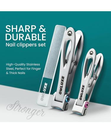 Toe Nail Clippers for Thick Nails - Ultra Sharp Wide Jaw Nail Clippers with Catcher for Fingernails & Toenails - Heavy Duty Curved Edge Nail Clipper Set by Owluxe in Gift Box for Men Women & Elderly - Buy Online on GoSupps.com