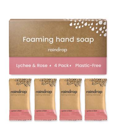 Raindrop Sustainable Hand Soap Refills 4x Plastic-Free Foaming Hand Soap Refills Lychee and Rose