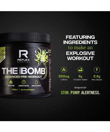 Reflex Nutrition Pre Workout Muscle Bomb - Sour Apple 400g | 350mg Caffeine, 9g Citrulline Malate, 2.5g Beta Alanine, Electrolytes for Hydration - Buy Online on GoSupps.com