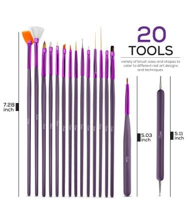 Glow 20-Part Nail Art Brush & Dotting Tool Set - Ideal for Beginners & Professionals - Affordable Wooden Handle Brushes in Purple - Buy Online on GoSupps.com
