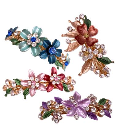 4PCS Colorful Vintage Flower Design Metal Small French Barrettes Hair Clasps Accessories Women