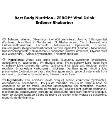 Best Body Nutrition Vital Drink Zerop - Strawberry Rhubarb Syrup Concentrate Sugar-Free 1:80 (1L) - 80L Finished Drink - Buy Online on GoSupps.com