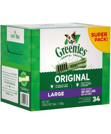 GREENIES Dog Treats Original Regular Natural Dental Care (72 Treats) 72oz. Pack & Dog Treats Original Large Natural Dental Care (34 Treats) 54oz. Pack 72 Count (Pack of 1) Treats + Dog Treats 54oz. - Buy Online on GoSupps.com