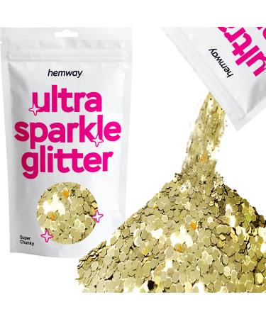 Hemway Premium Ultra Sparkle Glitter Multi Purpose Metallic Flake For Arts Crafts Nails Cosmetics Resin Festival Face Hair - Champagne Gold - Super Chunky (1/8 "0.125" 3mm) 100g / 3.5oz Champagne Gold Super Chunky - 100g