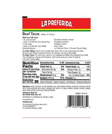 La Preferida Taco Seasoning Mix - Bold Flavor Spice Blend for Wings, Burgers, Soups & Dips (12 Pack) - 1.25 oz - Buy Online on GoSupps.com