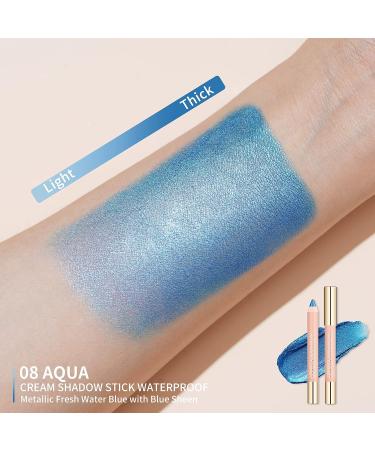 Oulac Shimmer Blue Eyeshadow Stick - Waterproof & Long Lasting Glitter Eye Shadow Pencil | Vegan & Cruelty-Free Makeup (08) Aqua - Buy Online on GoSupps.com