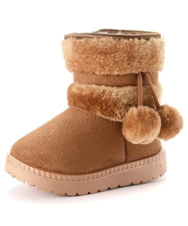 Yeeteepot Baby Girls' Winter Booties Boys Warm Lined Snow Boots Plush Shoes Kids Anti-Slip Ankle Boots Indoor Soft Soled Toddler Shoes Flat Booties 5 UK Child Khaki
