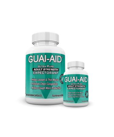 GUAI-AID  600mg Ultra-Pure Guaifenesin Veg. Capsules (includ 100 Size Bottle) Mucus Relief