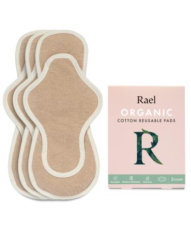 Rael Reusable Pads Menstrual Organic Cotton Cover Pads - Postpartum Essential Regular Absorbency Thin Cloth Pads Leak Free Washing Machine Safe Menstrual Pads with Wings (3 Count Large) 3 Count (Pack of 1)