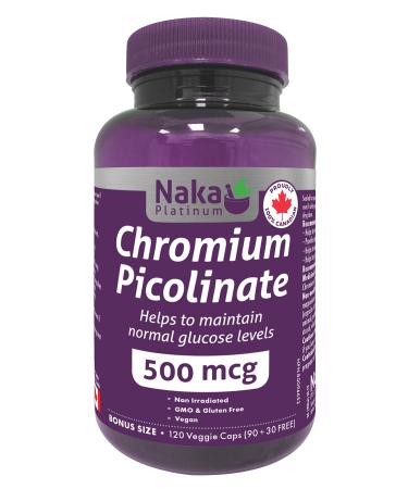 Naka Platinum Chromium Picolinate 500 mcg per capsule BONUS SIZE 120 Veggie Caps (90+30 Free)