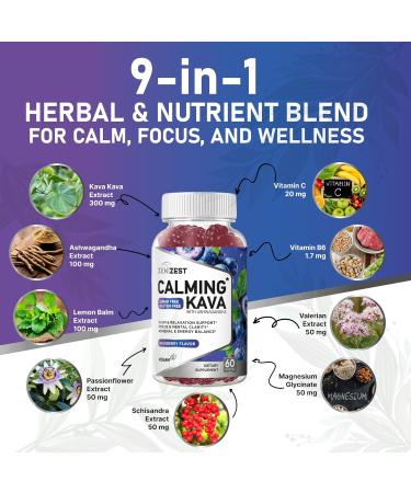 Kava Kava Ashwagandha Gummies - Calming Adaptogen Supplement with Lemon Balm Passionflower for Sleep Calm Relaxation & Stress Support - Vegan Sugar-Free Gluten-Free Non-GMO Blueberry Flavor 60 Count (Pack of 1) - Buy Online on GoSupps.com
