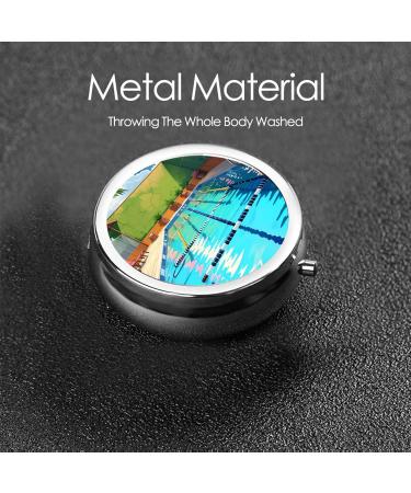 Flamingo Swimming Pool Round Pill Box - 3 Compartment Travel Organizer for Purse & Pocket | Portable Pill Storage - Buy Online on GoSupps.com