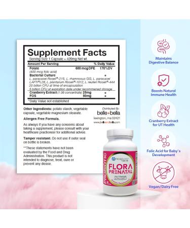 belle+bella Probiology Flora Prenatal Capsules - Dual Action Probiotic & Prebiotic Supplement with Folic Acid for Prenatal & Postnatal Women - Non-GMO Vegan & Gluten Free - 30 Caps - Buy Online on GoSupps.com