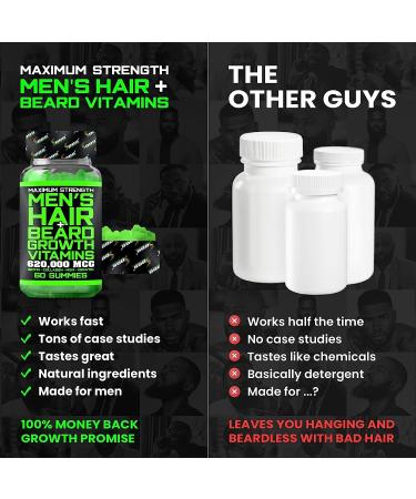 BBS Beard & Hair Growth Vitamins for Men - Maximum Strength 620000mcg Biotin - Collagen, MSM, Keratin, Bamboo Extract - Multivitamin Gummies - Buy Online on GoSupps.com