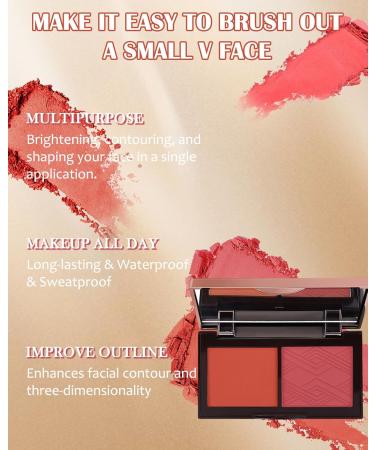 Face Matte Blush Powder Palette-2Colors Cruelty-Free Buildable Facial Cheek Blusher Pressed Powder Light Luxury Blush Contour Palette Longlasting Makeup Palette Christmas Gift for Women-03 3# Coral & Rose - Buy Online on GoSupps.com
