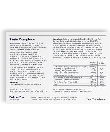 Brain Complex+ Capsules: Phosphatidylserine, B Vitamins & Ginkgo Biloba for Brain Energy and Cognition | 28-Day Supply by FutureYou Cambridge - Buy Online on GoSupps.com