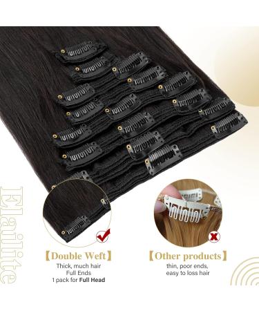 Elailite 100% Remy Human Hair Clip in Extensions - Double Wefts Thick Volume 35cm 120g - #1B Natural Black - Buy Online on GoSupps.com