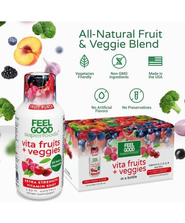 FeelGood Superfoods Vita Fruits and Veggies Immune Support Shot Supplements Fruit Punch Flavor Pack of 10 Immunity Shots Immune System Booster Drink Made with 25 Organic Fruit & Vegetables - Buy Online on GoSupps.com
