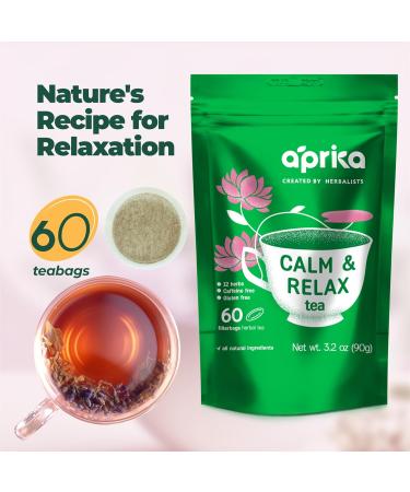AprikaLife - Calm and Relax Herbal Tea with Chamomile Peppermint and Lavender - 60 Tea Bags. Delicious Herbal Blend for a Calming Experience Calm & Relax Tea - Buy Online on GoSupps.com