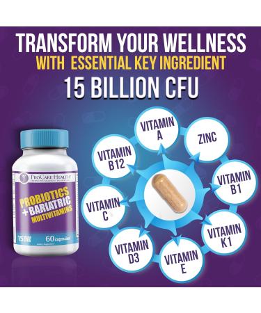 ProCare Health Probiotic Bariatric Multivitamin with Iron 45mg (60 Count) - 15 Billion CFU Bariatric Probiotic Fast Dissolving Veggie Capsules to Support Gut and Immune Health in Bariatric Patients 60 Count (Pack of 1) - Buy Online on GoSupps.com